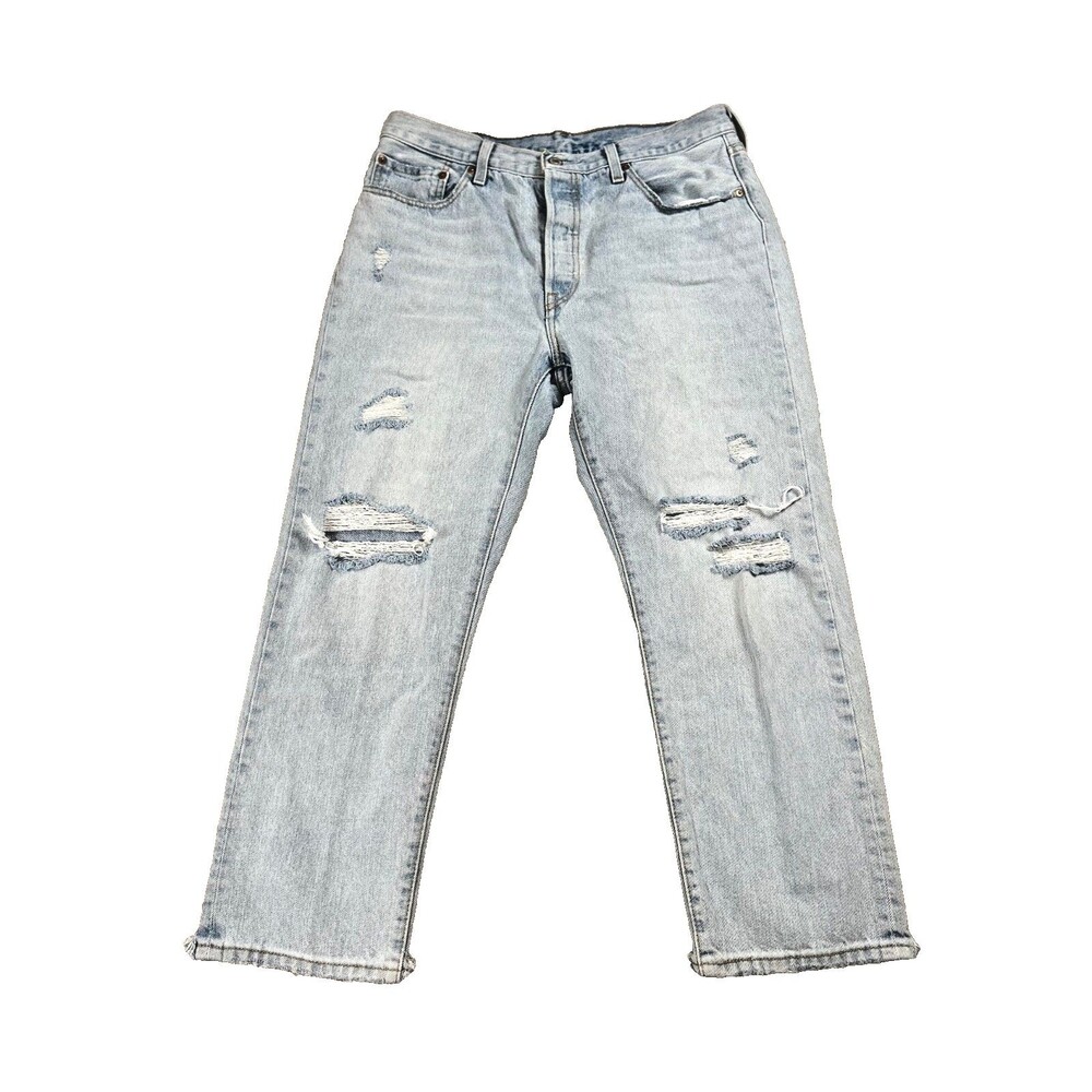Levi's 501 Jeans Women 32x26 Light Wash Button-Up Fly Frayed Hem BLANK RED TAG